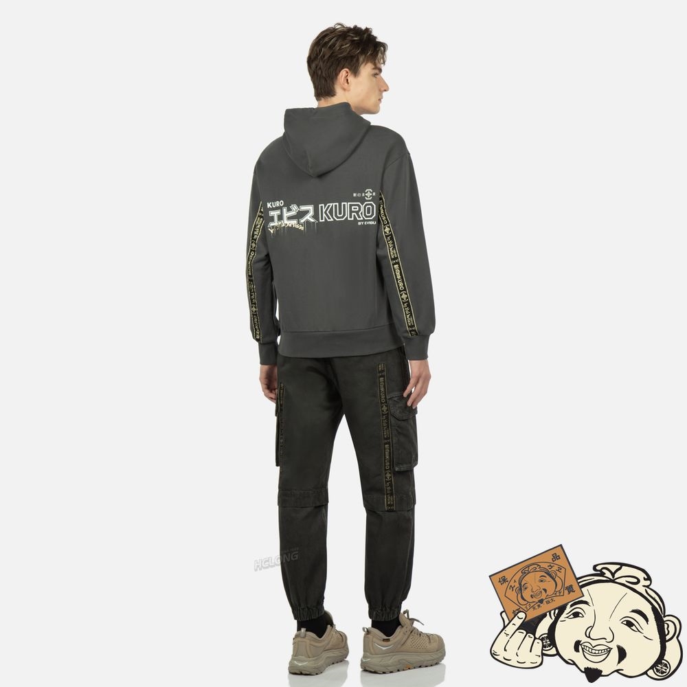 Men Evisu LOGO TAPES HOODIE CHARCOAL | 972YIWGFD