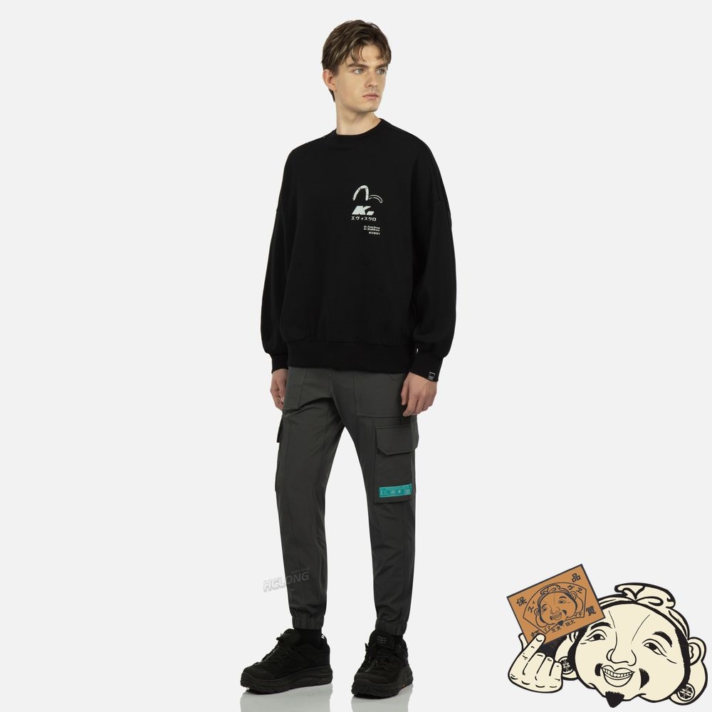 Men Evisu LOGO TAPE OVERSIZED SWEATSHIRT Noir | 194HEOSLY