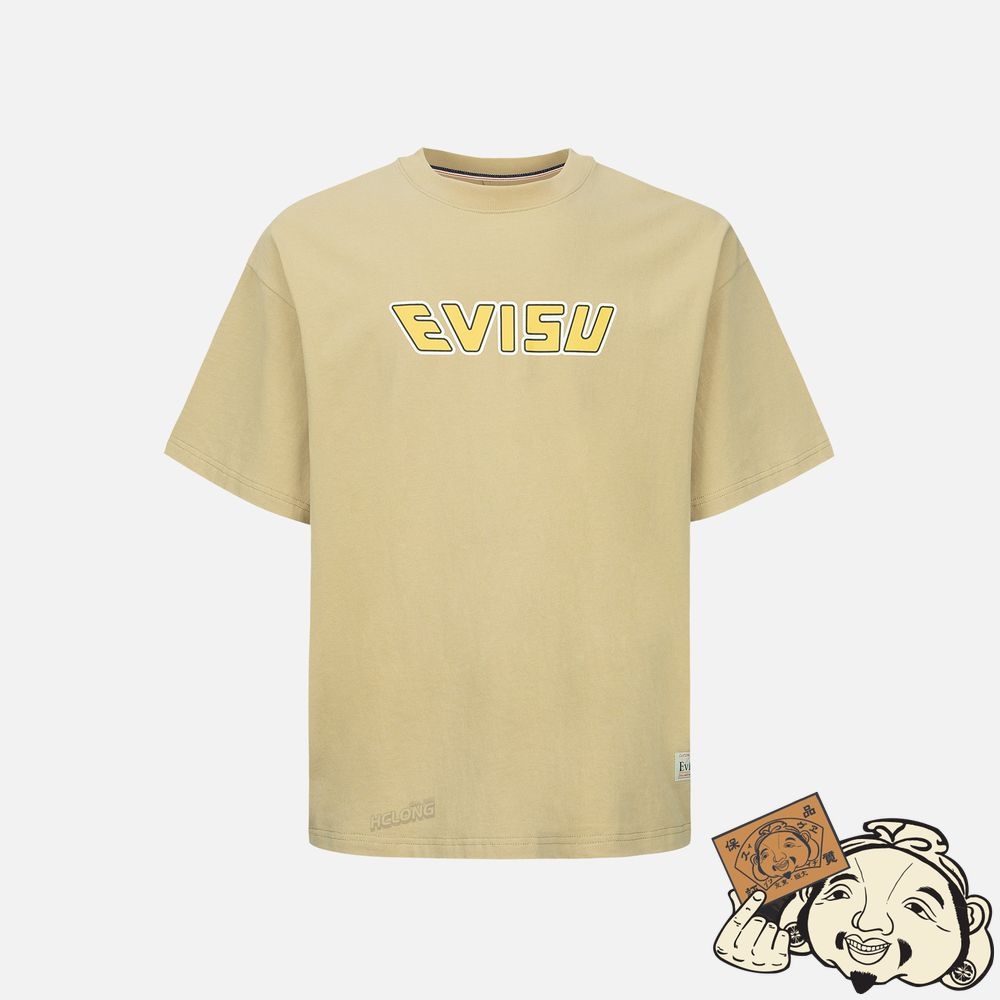 Men Evisu LUCKY CAT WITH TAIKO DARUMA PRINT T-SHIRT Beige | 496CEXULR