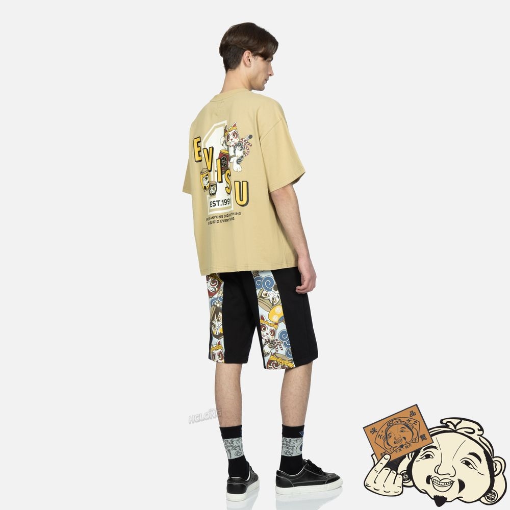 Men Evisu LUCKY CAT WITH TAIKO DARUMA PRINT T-SHIRT Beige | 496CEXULR