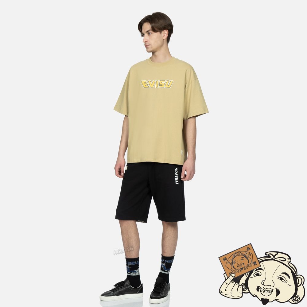 Men Evisu LUCKY CAT WITH TAIKO DARUMA PRINT T-SHIRT Beige | 496CEXULR