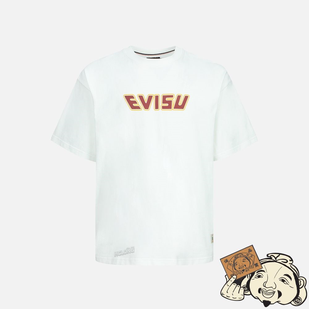 Men Evisu LUCKY CAT WITH TAIKO DARUMA PRINT T-SHIRT Blanche | 953OMXWVR
