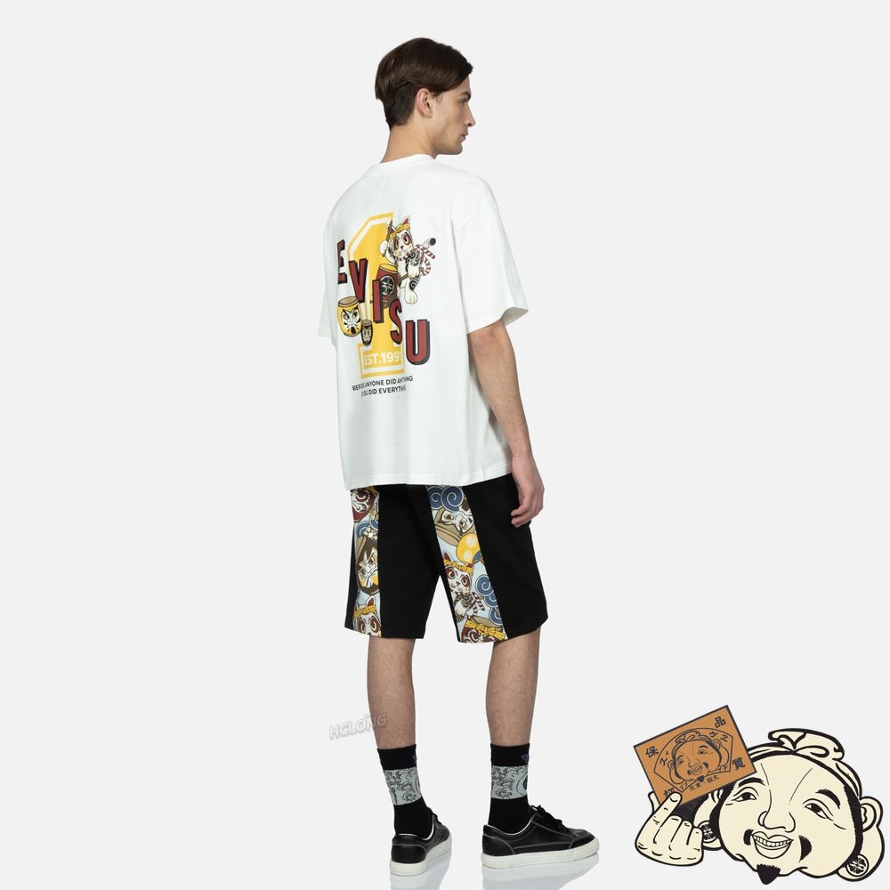 Men Evisu LUCKY CAT WITH TAIKO DARUMA PRINT T-SHIRT Blanche | 953OMXWVR