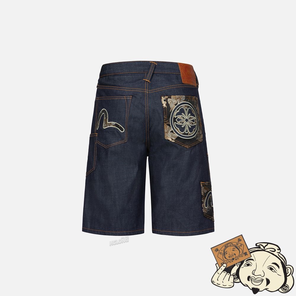 Men Evisu Logo Embroidery and Brocade Appliqué Denim Shorts Indigo | 670AHNWDE