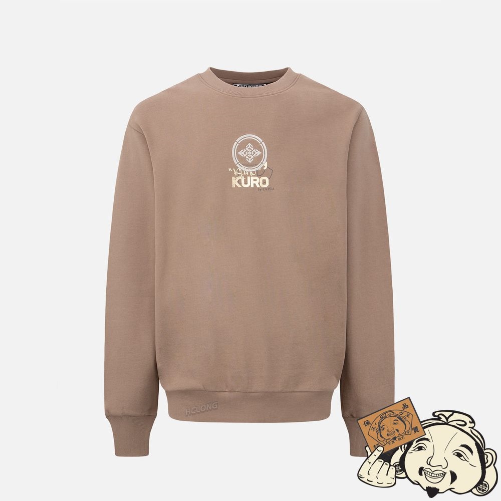 Men Evisu MELTING HANNYA SKULL EMBROIDERED SWEATSHIRT Kaki | 720OGQRCT