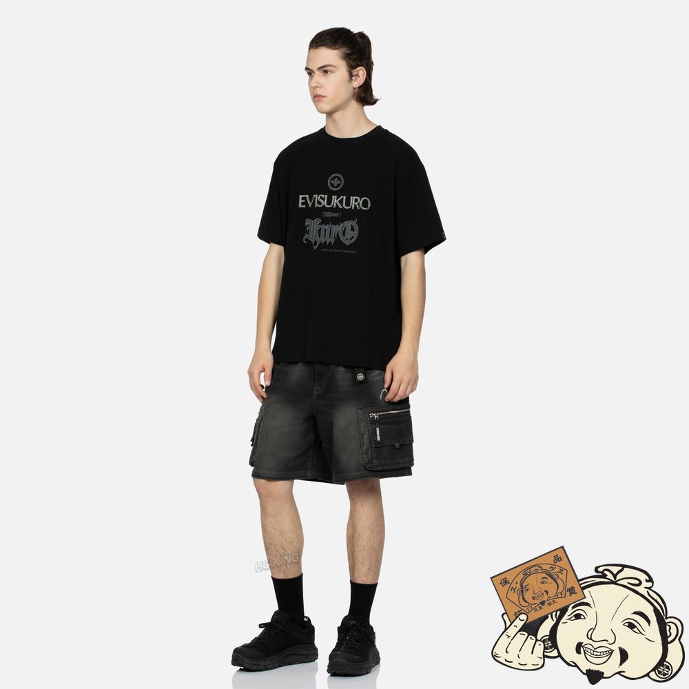 Men Evisu MESH-PATTERN LOGO EMBROIDERY T-SHIRT Noir | 736NRLXIG