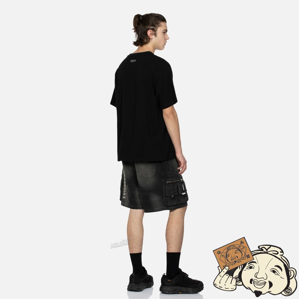 Men Evisu MESH-PATTERN LOGO EMBROIDERY T-SHIRT Noir | 736NRLXIG