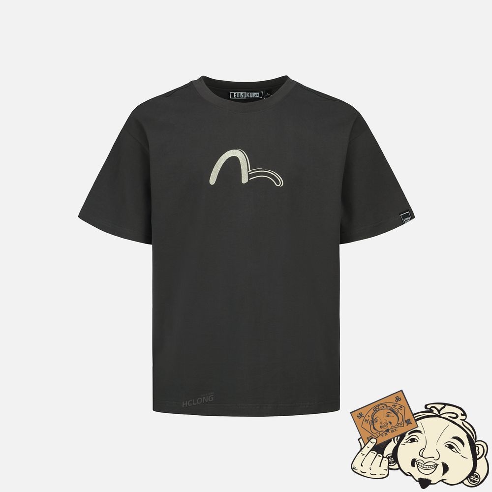 Men Evisu METALLIC LOGO PATCH T-SHIRT CHARCOAL | 654ASPHLK