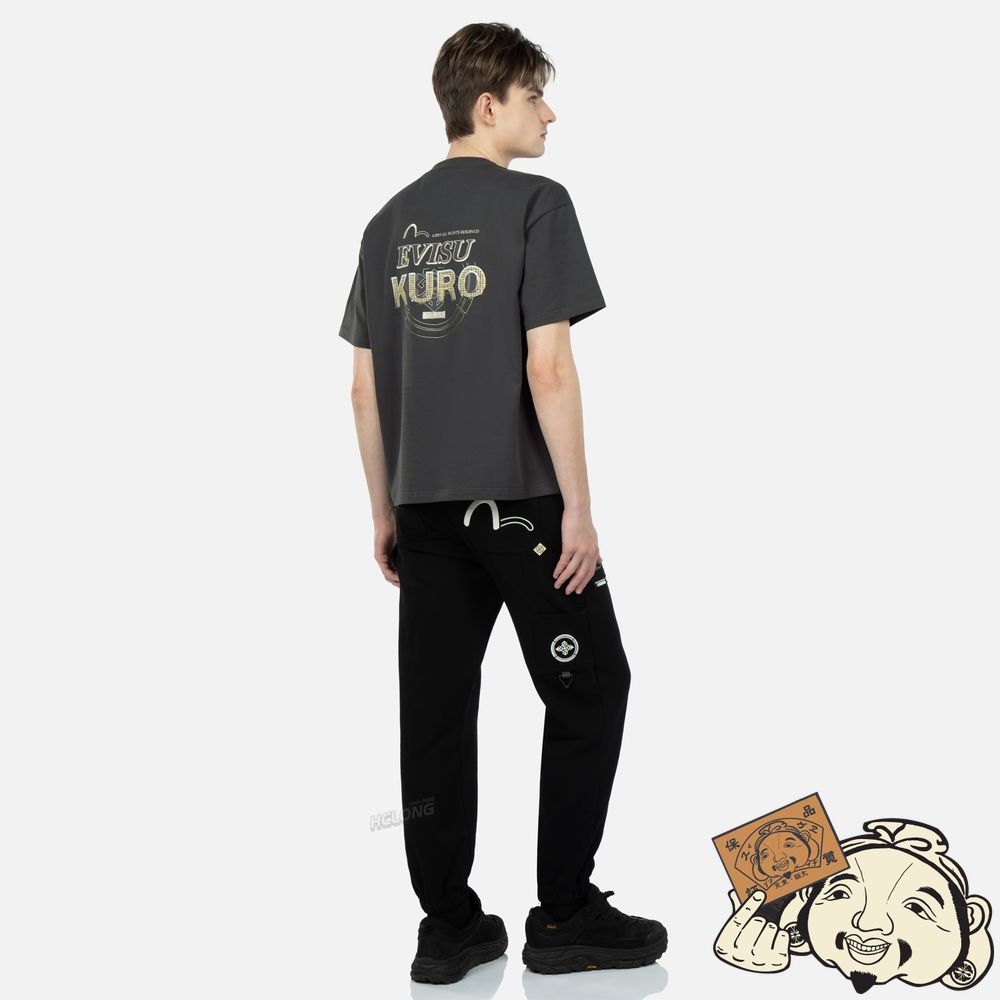 Men Evisu METALLIC LOGO PATCH T-SHIRT CHARCOAL | 654ASPHLK