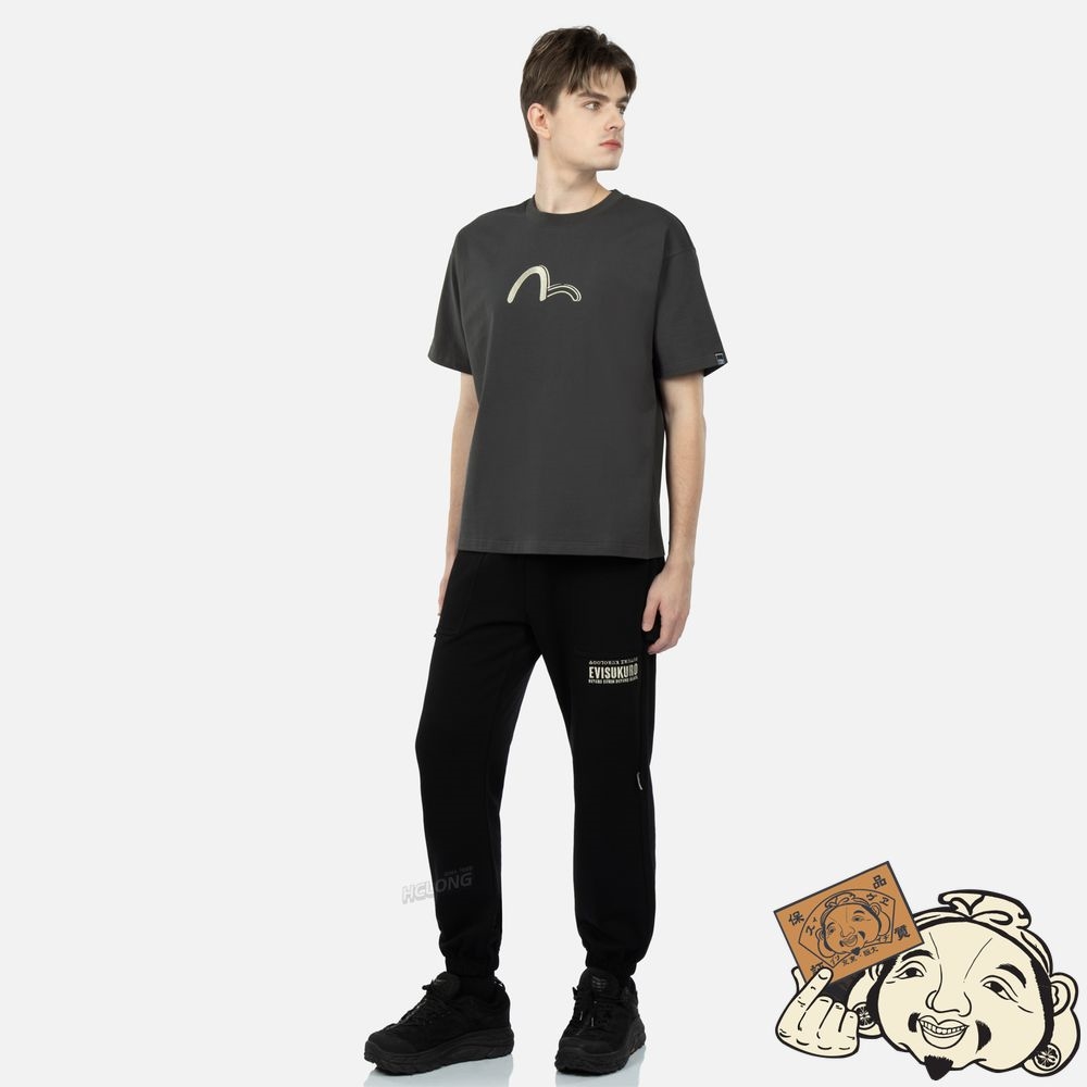 Men Evisu METALLIC LOGO PATCH T-SHIRT CHARCOAL | 654ASPHLK