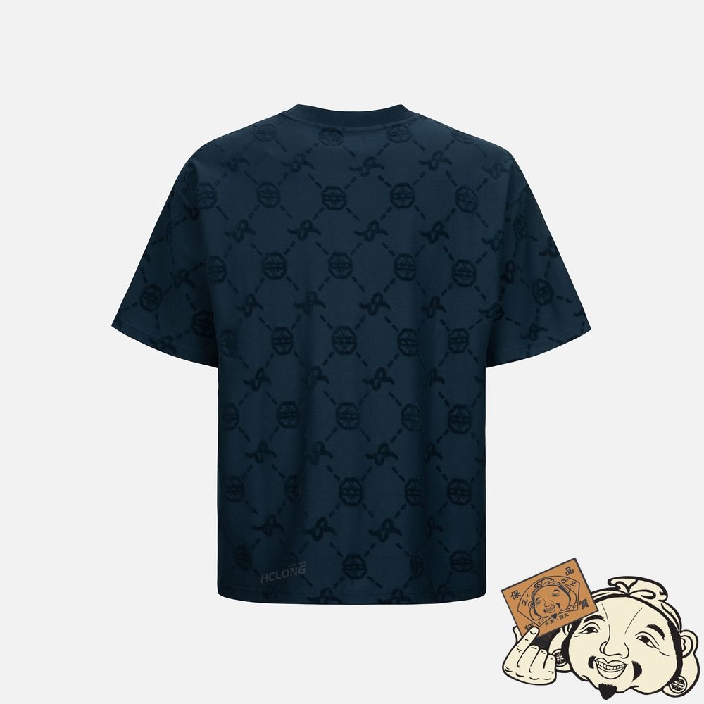 Men Evisu MONOGAM JACQUARD BOUCLÉ T-SHIRT Bleu Marine | 609DPXKFJ