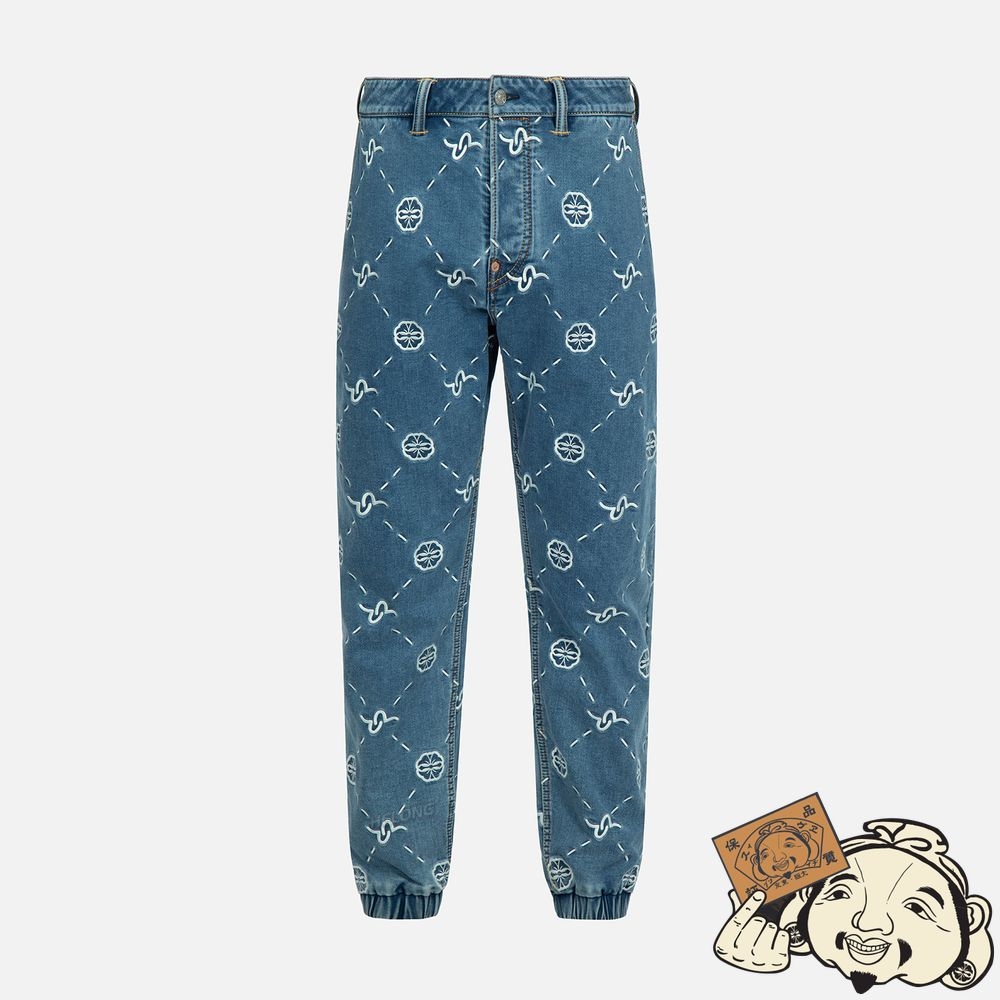 Men Evisu MONOGRAM EMBROIDERY REGULAR FIT DENIM JOGGER PANTS Indigo | 534UVYPTW