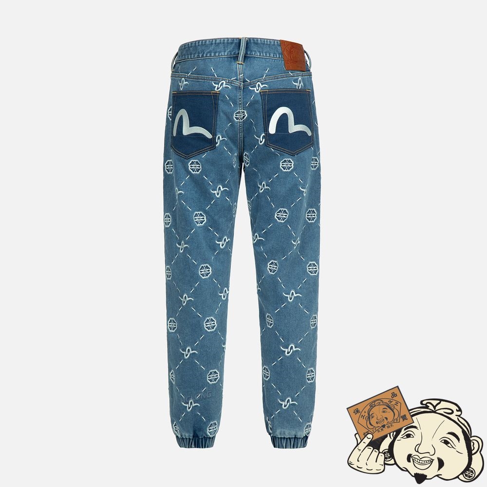 Men Evisu MONOGRAM EMBROIDERY REGULAR FIT DENIM JOGGER PANTS Indigo | 534UVYPTW