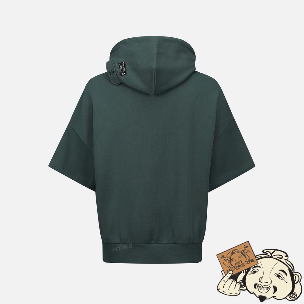 Men Evisu MONOGRAM EMBROIDERY SHORT-SLEEVED HOODIE CHARCOAL | 085PVZAEG