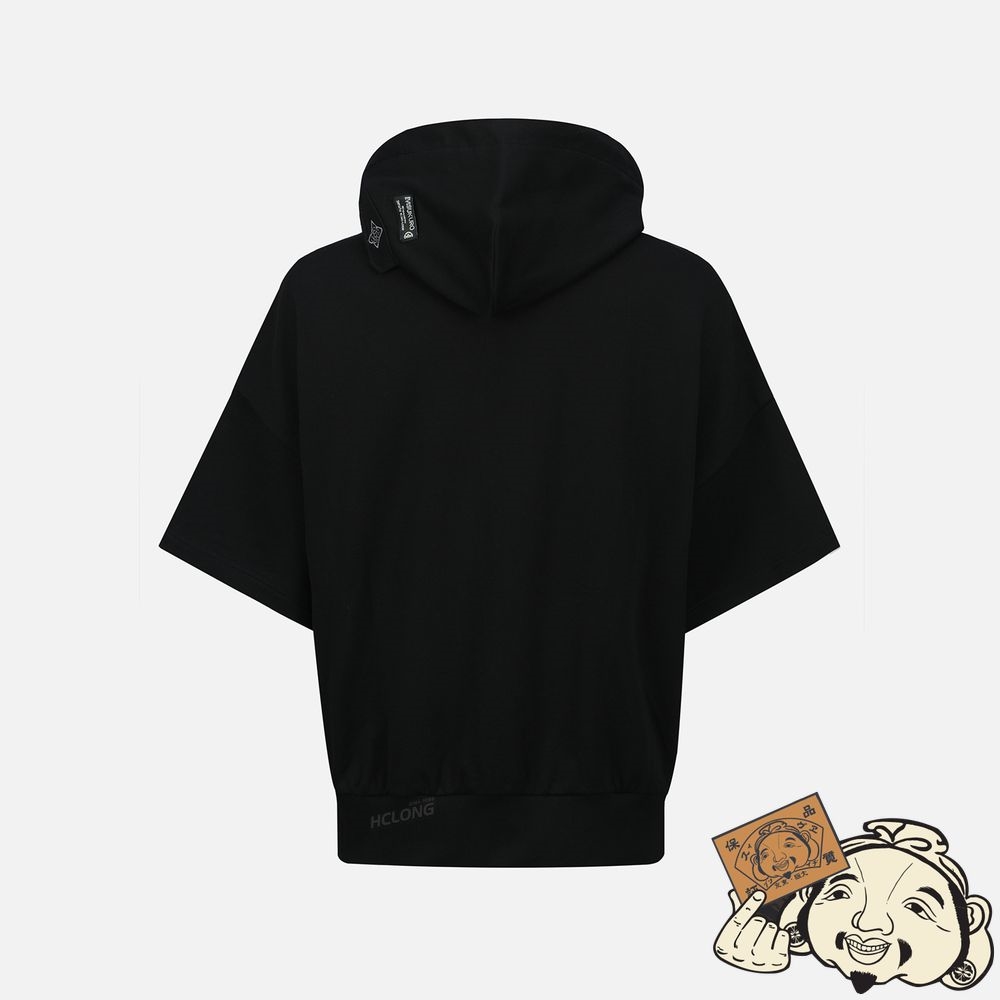 Men Evisu MONOGRAM EMBROIDERY SHORT-SLEEVED HOODIE Noir | 089IQHWXD