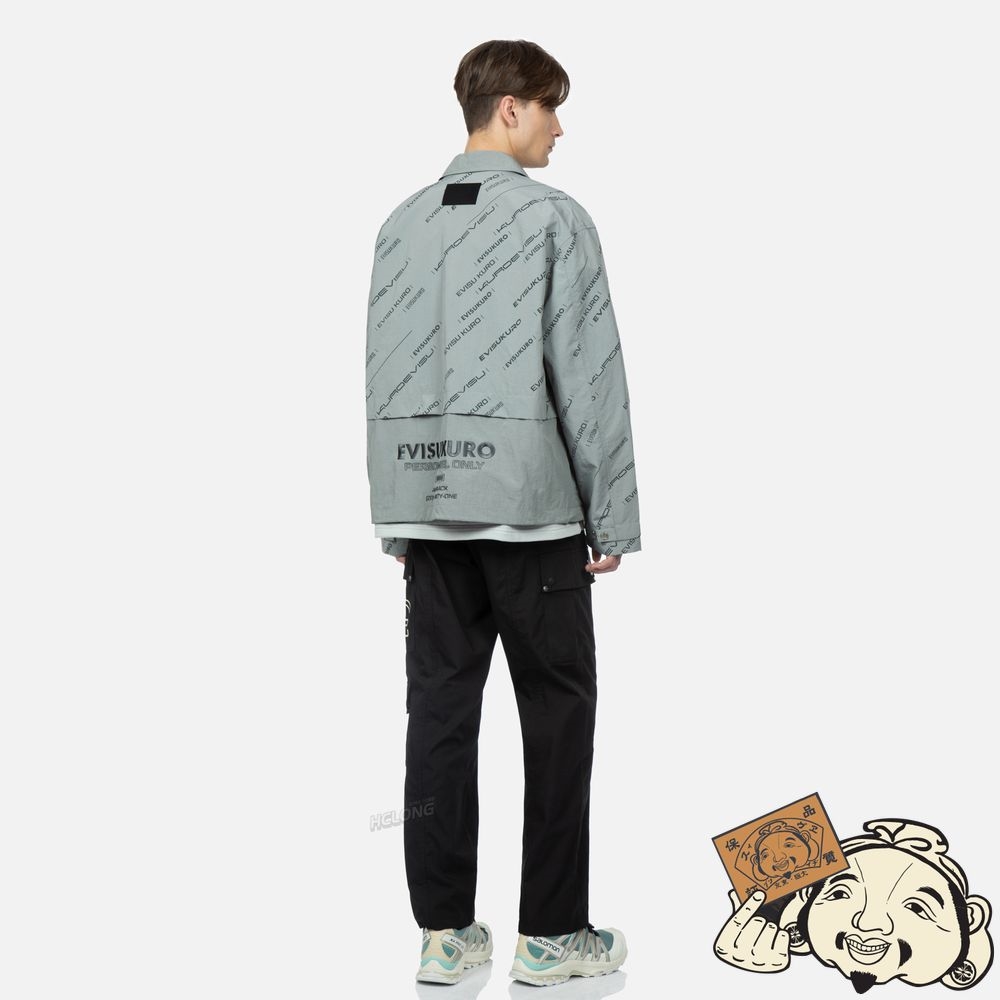 Men Evisu MONOGRAM LOGO PRINT UTILITY JACKET Grise | 598UADFGL