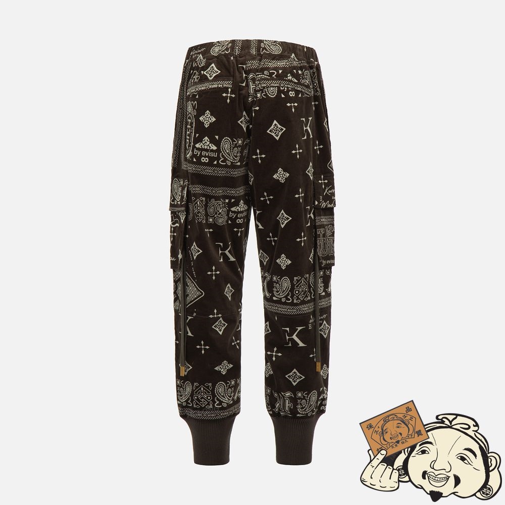 Men Evisu MONOGRAM PAISLEY AND LOGO PRINT VELVET JOGGERS Marron | 047NXGMLC
