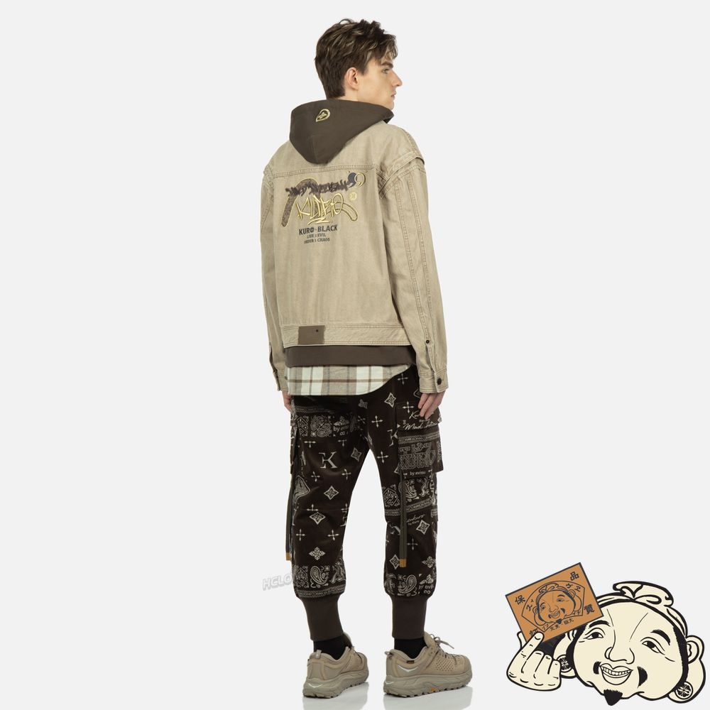Men Evisu MONOGRAM PAISLEY AND LOGO PRINT VELVET JOGGERS Marron | 047NXGMLC