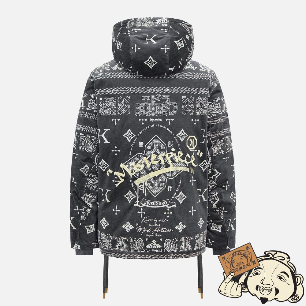 Men Evisu MONOGRAM PAISLEY AND LOGO PRINT DOWN JACKET CHARCOAL | 215VQINSD