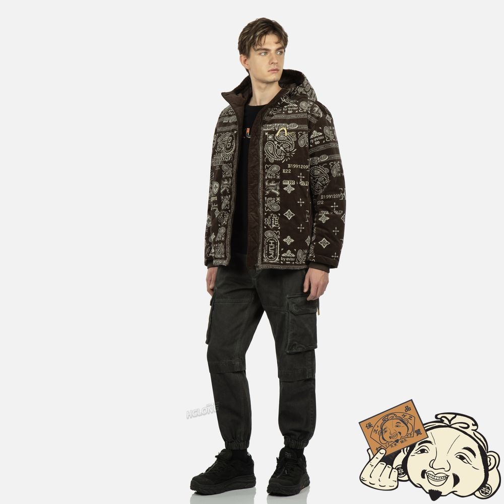 Men Evisu MONOGRAM PAISLEY AND LOGO PRINT DOWN JACKET Marron | 704VMDPRO