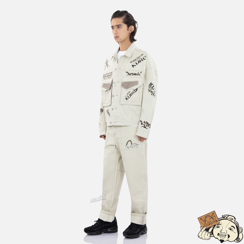 Men Evisu MONOGRAM PRINT DENIM JACKET Beige | 905YOWIZS