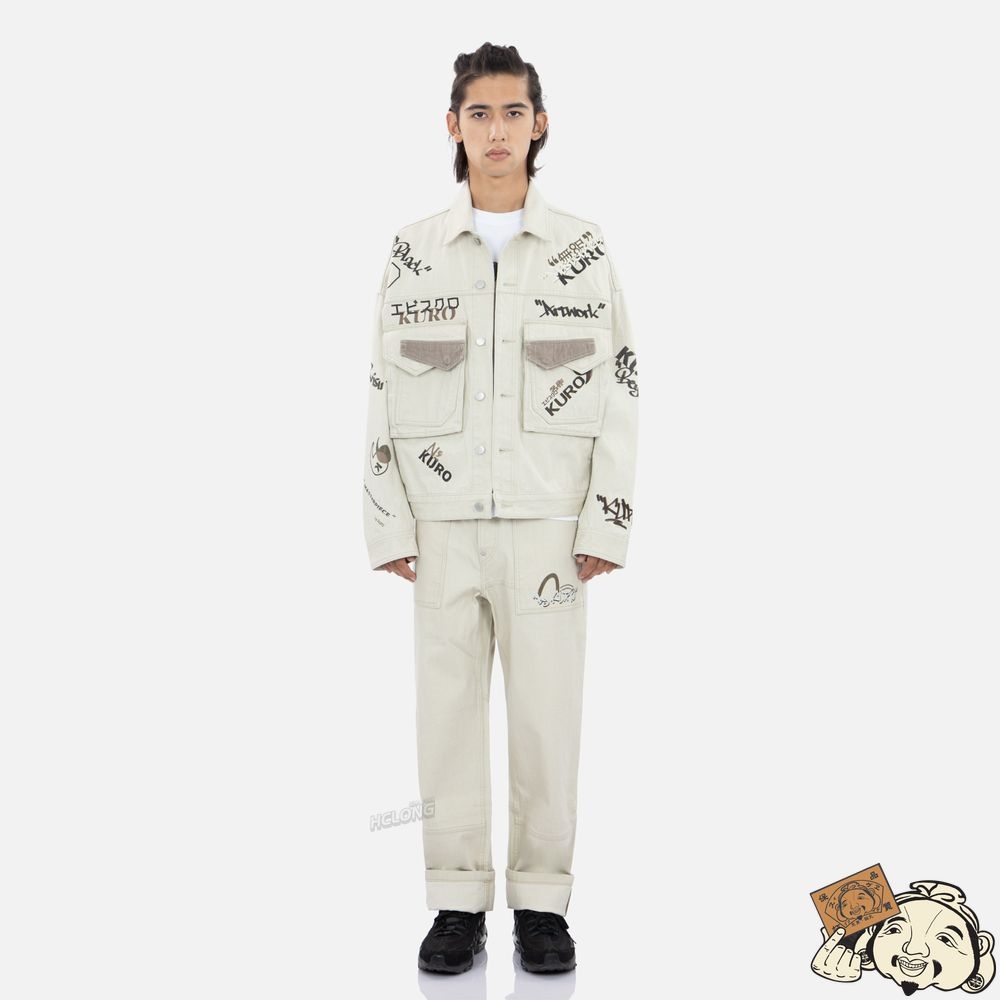 Men Evisu MONOGRAM PRINT DENIM JACKET Beige | 905YOWIZS