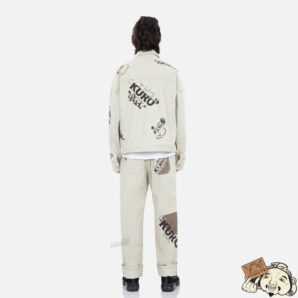Men Evisu MONOGRAM PRINT DENIM JACKET Beige | 905YOWIZS