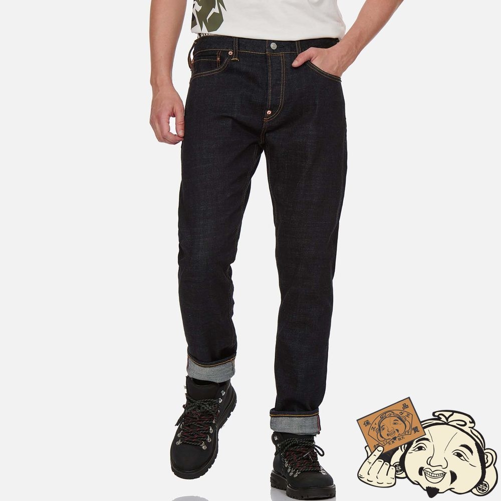 Men Evisu MULTICOLOR BRUSHSTROKE DAICOCK EMBROIDERY CARROT FIT JEANS #2017 Indigo | 732PLCEVS