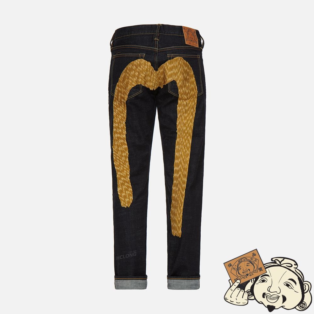 Men Evisu MULTICOLOR BRUSHSTROKE DAICOCK EMBROIDERY CARROT FIT JEANS #2017 Indigo | 732PLCEVS