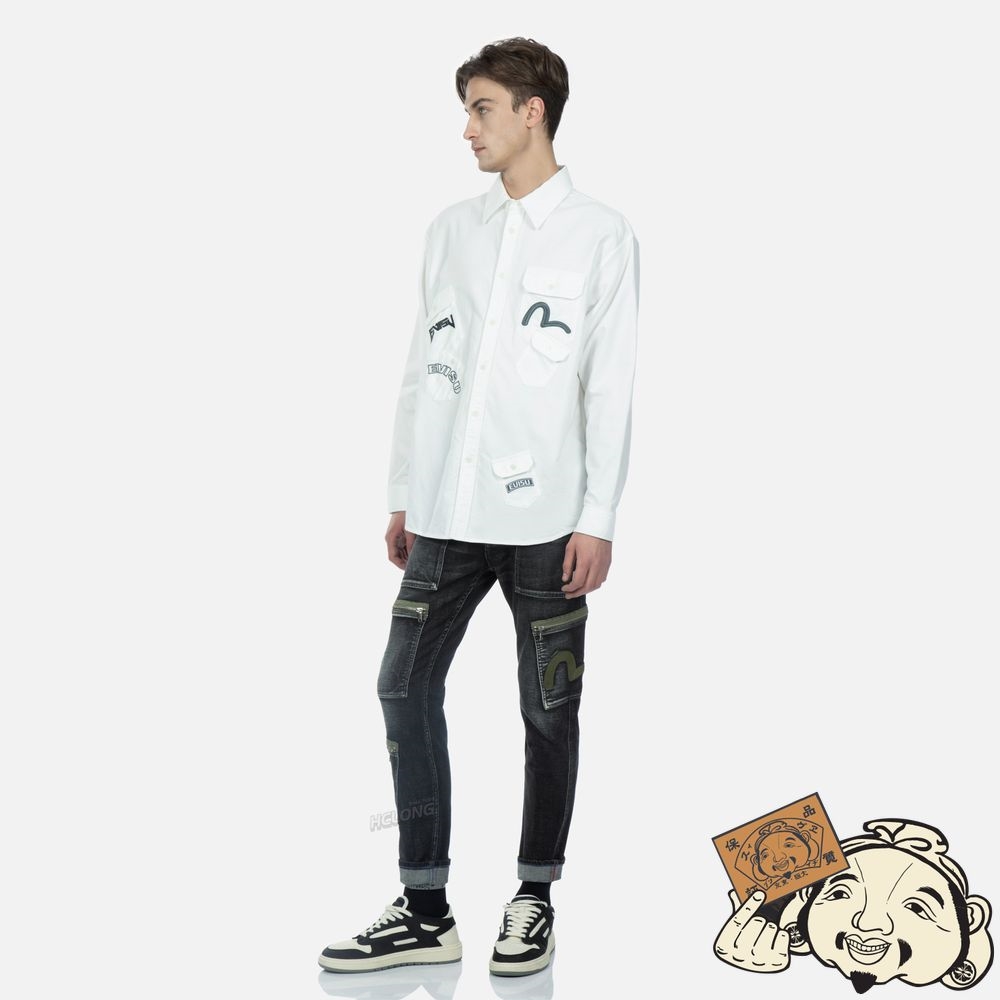 Men Evisu MULTIPLE EMBROIDERIES MULTI-POCKET SHIRT Blanche | 741RZWQLM