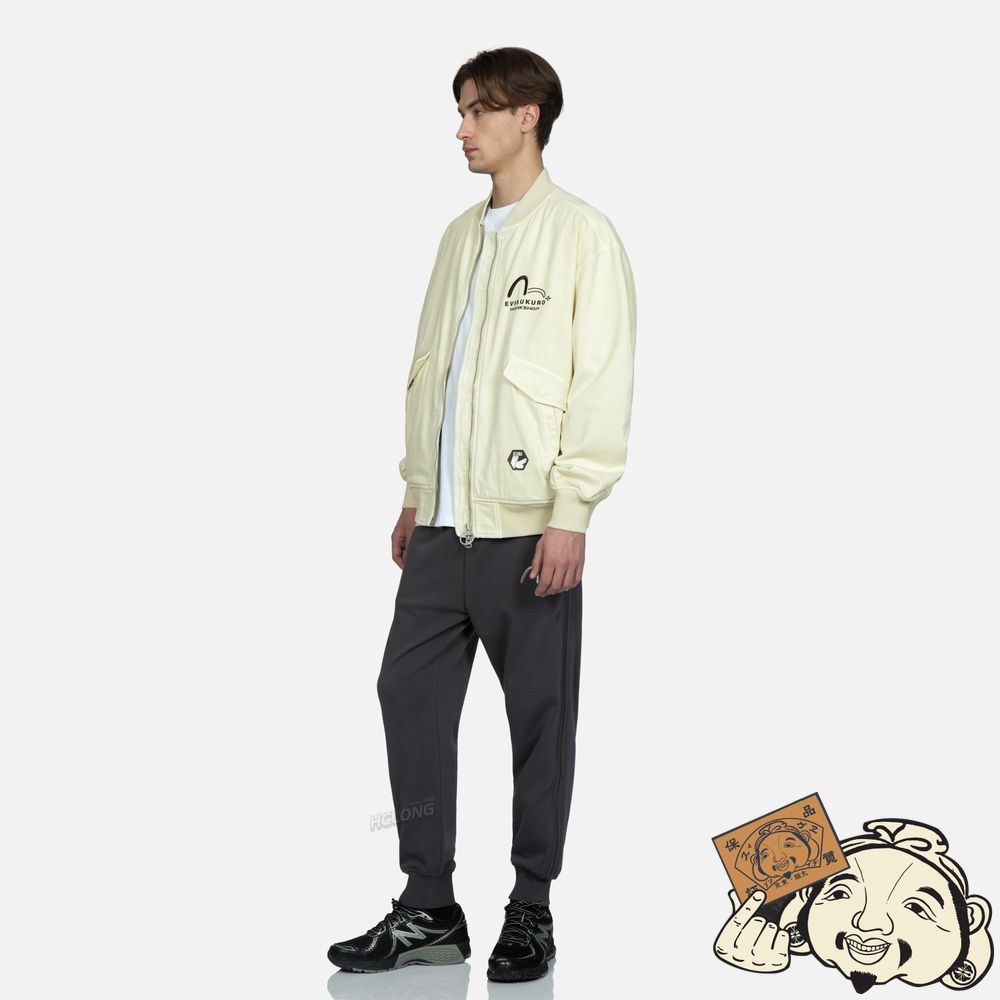 Men Evisu MULTIPLE LOGO EMBROIDERIES MA-1 BOMBER JACKET Beige | 430GHIEQB