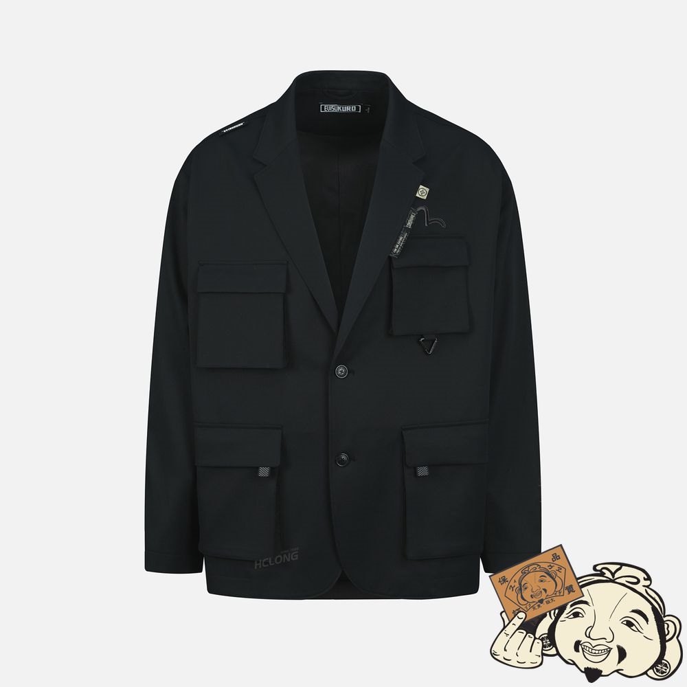 Men Evisu MULTI CARGO POCKET BLAZER Noir | 971SETJUM