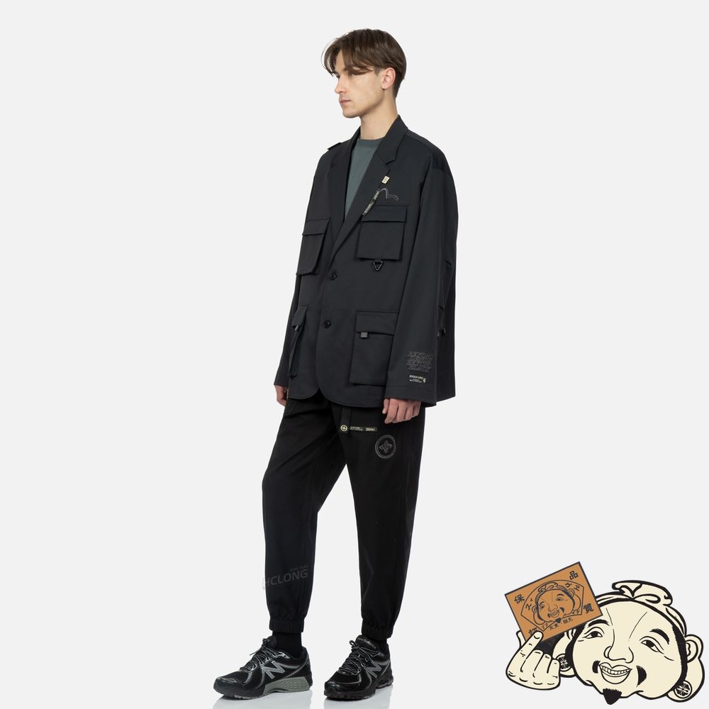 Men Evisu MULTI CARGO POCKET BLAZER Noir | 971SETJUM