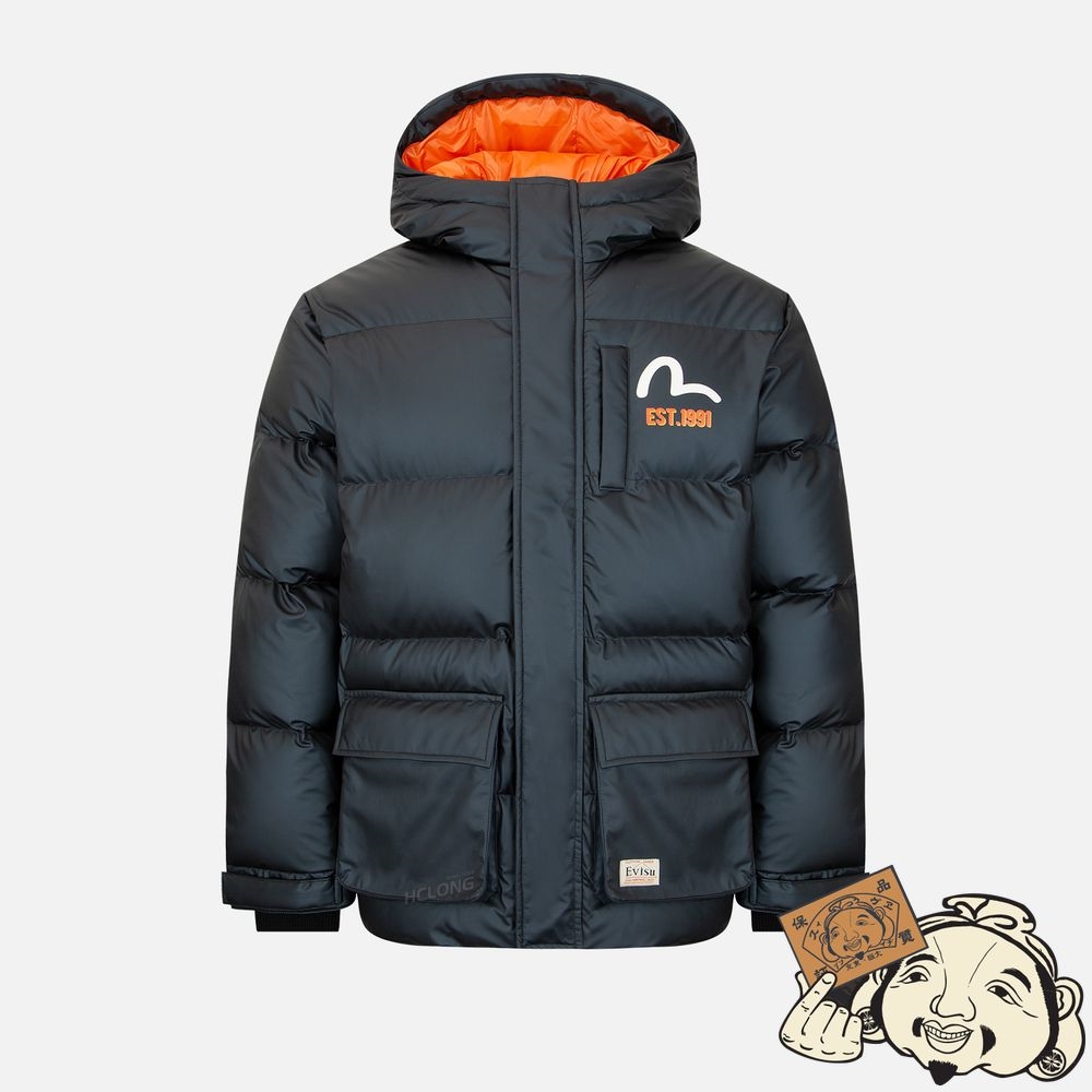 Men Evisu MULTI-DARUMA PRINT DOWN JACKET Noir | 467CJWVQK