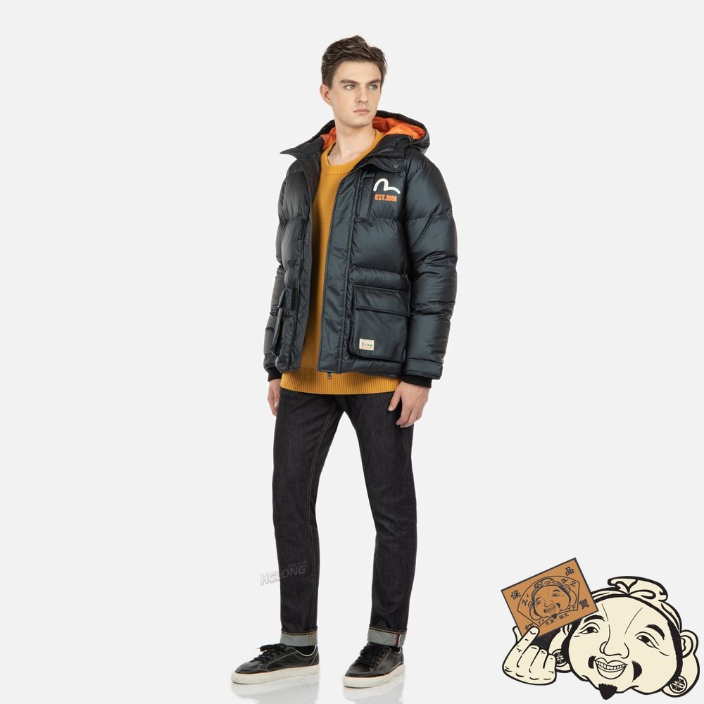 Men Evisu MULTI-DARUMA PRINT DOWN JACKET Noir | 467CJWVQK