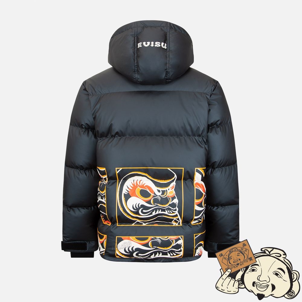 Men Evisu MULTI-DARUMA PRINT DOWN JACKET Noir | 467CJWVQK