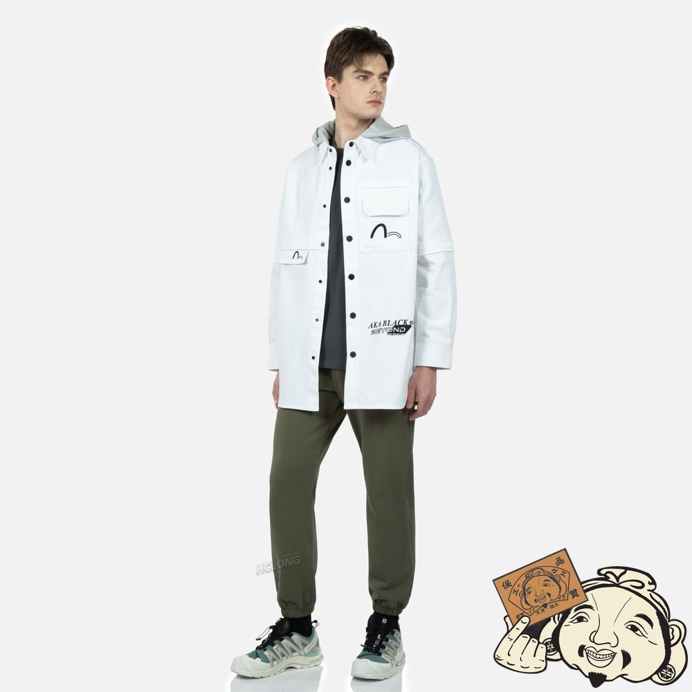 Men Evisu MULTI GRAPHIC EMBROIDERY MOCK 2-IN-1 JACKET Blanche | 432CSZFMY