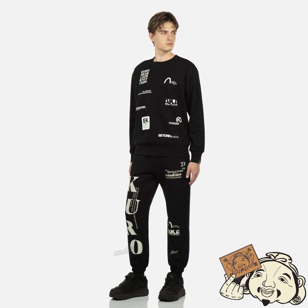 Men Evisu MULTI GRAPHIC PRINT SWEATSHIRT Noir | 209DBTVRS