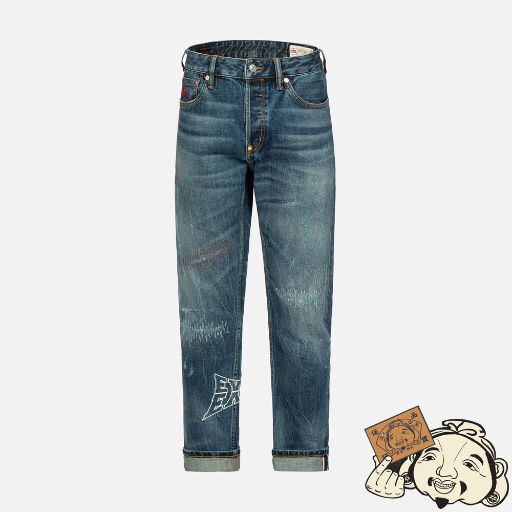 Men Evisu MULTI-LOGO AND SEAGULL EMBROIDERY CARROT-FIT JEANS #2017 Indigo | 407HBNYMF