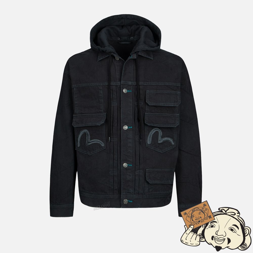 Men Evisu MULTI-LOGO EMBROIDERY DENIM JACKET CHARCOAL | 783MBWADN