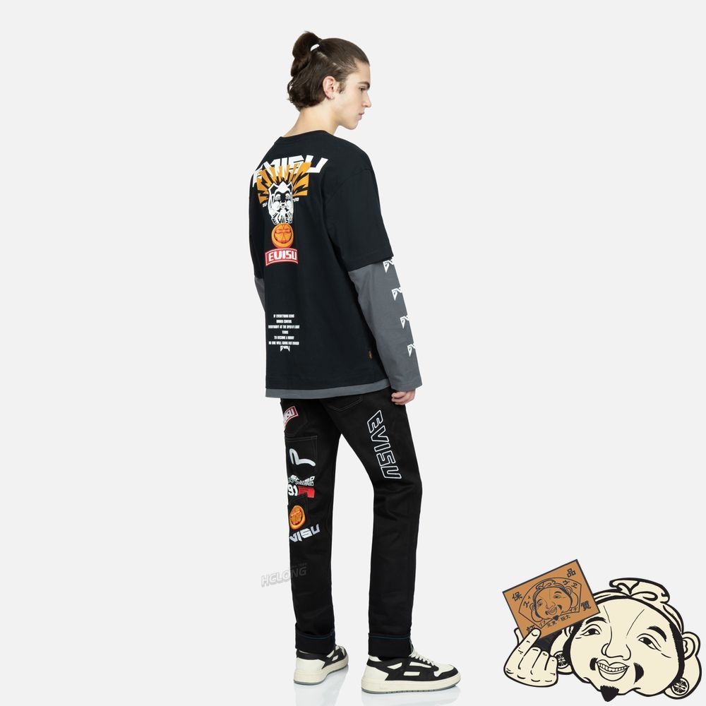 Men Evisu MULTI-LOGO EMBROIDERY SLIM-FIT JEANS #2010 Noir | 813LECQDP