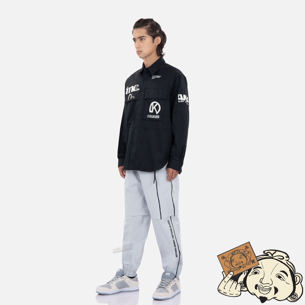Men Evisu MULTI LOGO PRINT CARGO SHIRT Noir | 208ZBNORP