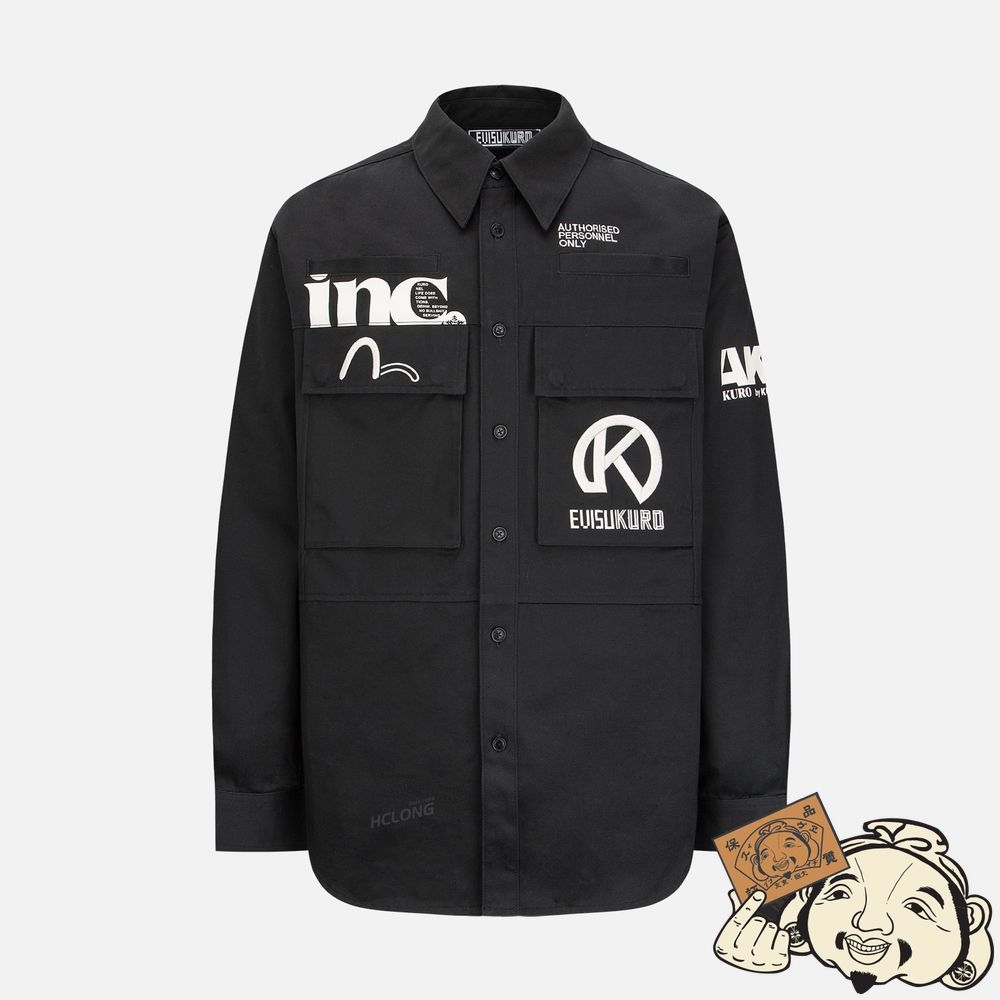 Men Evisu MULTI LOGO PRINT CARGO SHIRT Noir | 208ZBNORP