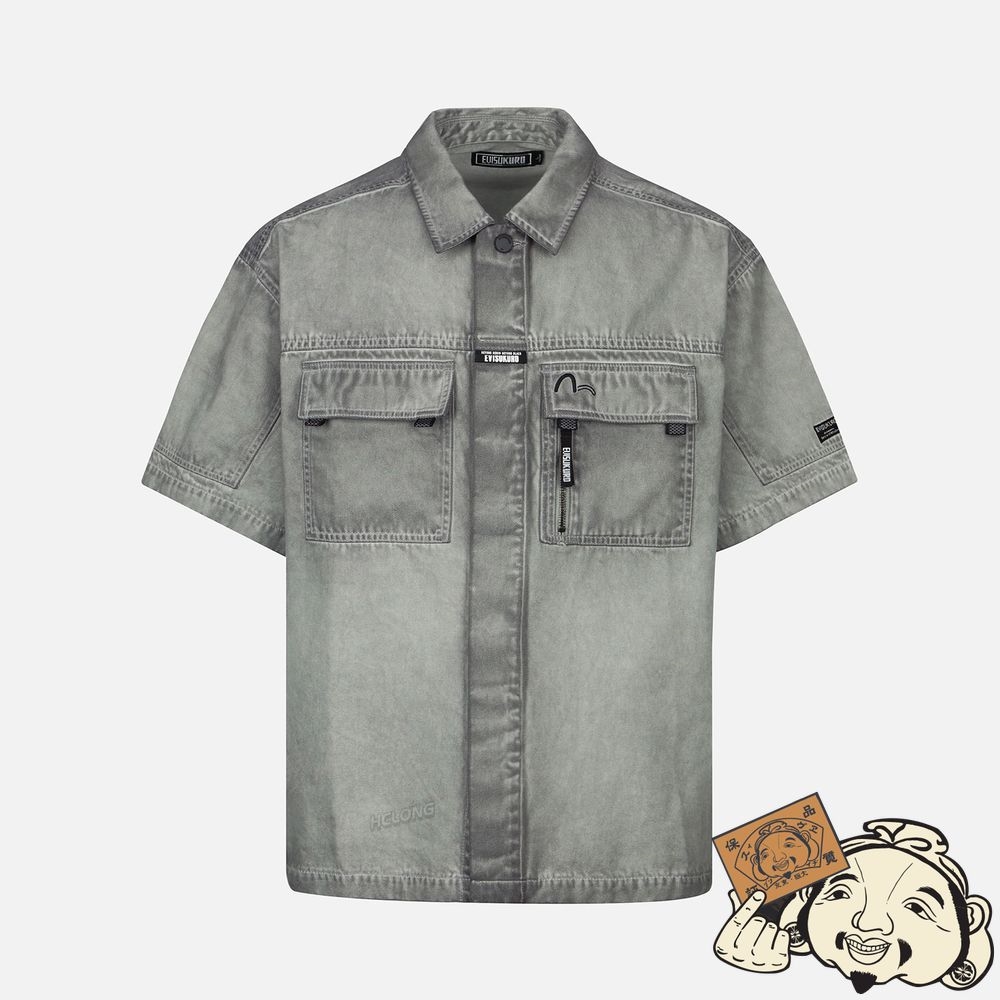 Men Evisu MULTI-LOGO PRINT COLD-DYE SHIRT Grise | 085ARVCPN