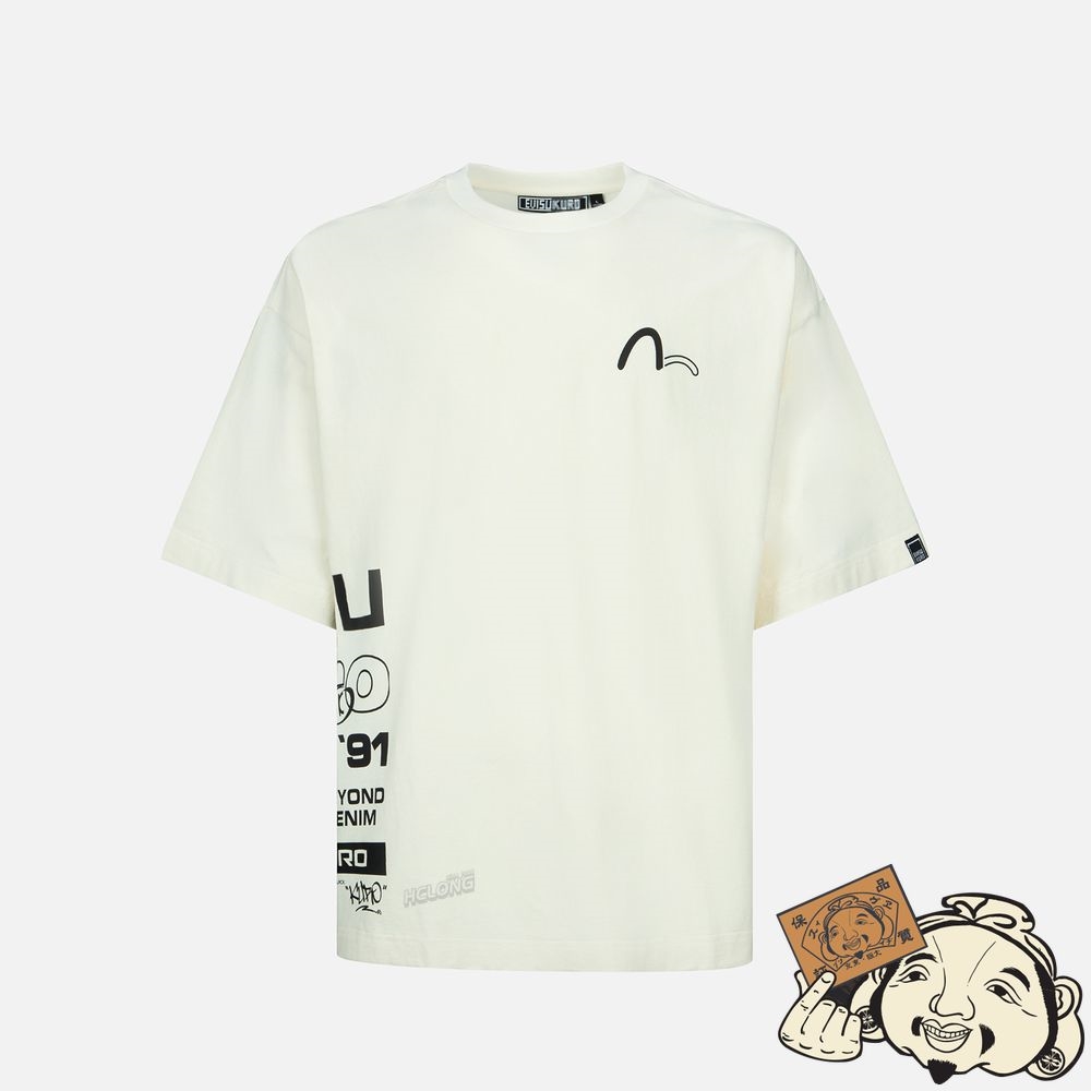 Men Evisu MULTI-LOGO PRINT T-SHIRT Blanche | 943ZXOCEI