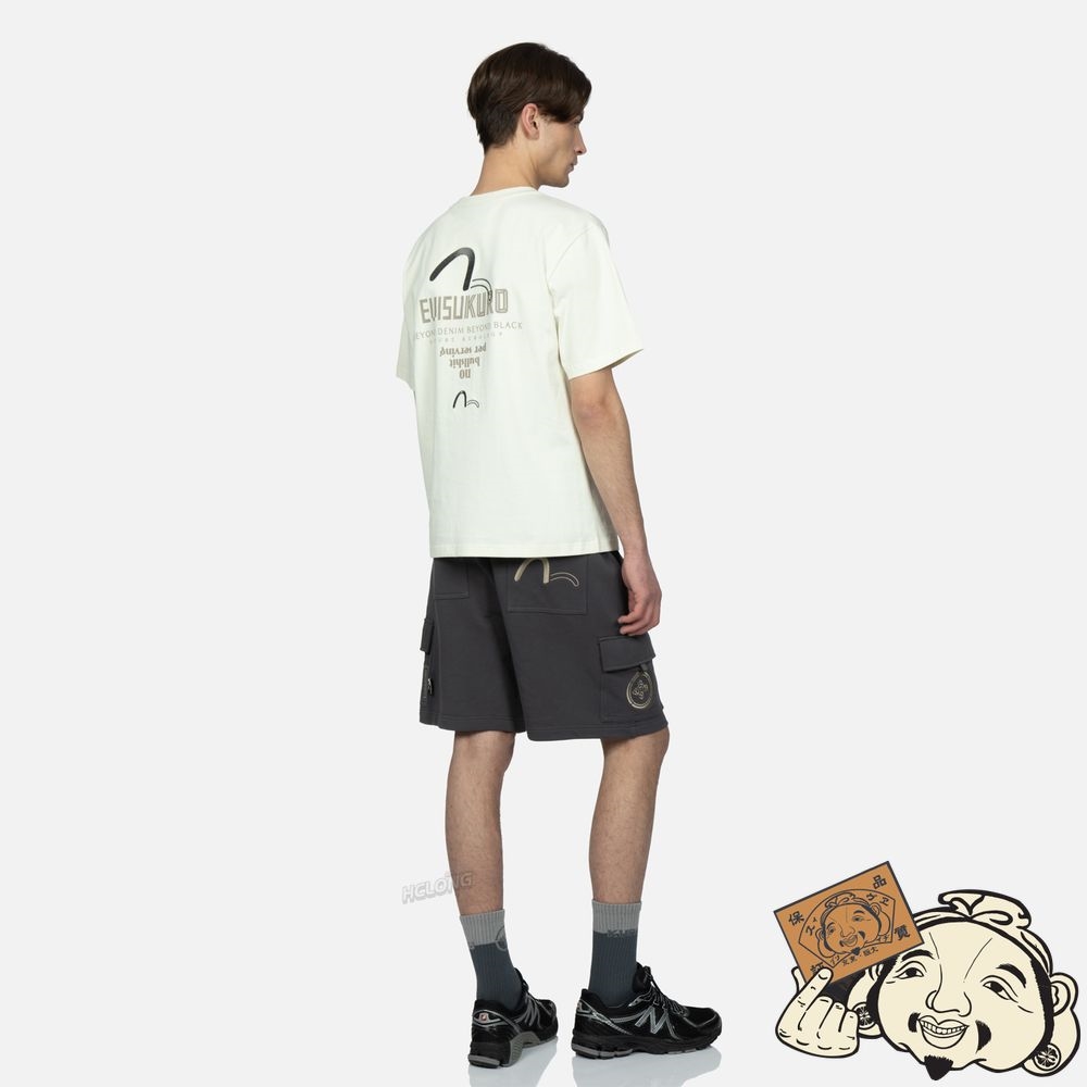 Men Evisu MULTI-POCKET CARGO SWEAT SHORTS CHARCOAL | 154UIVMPH