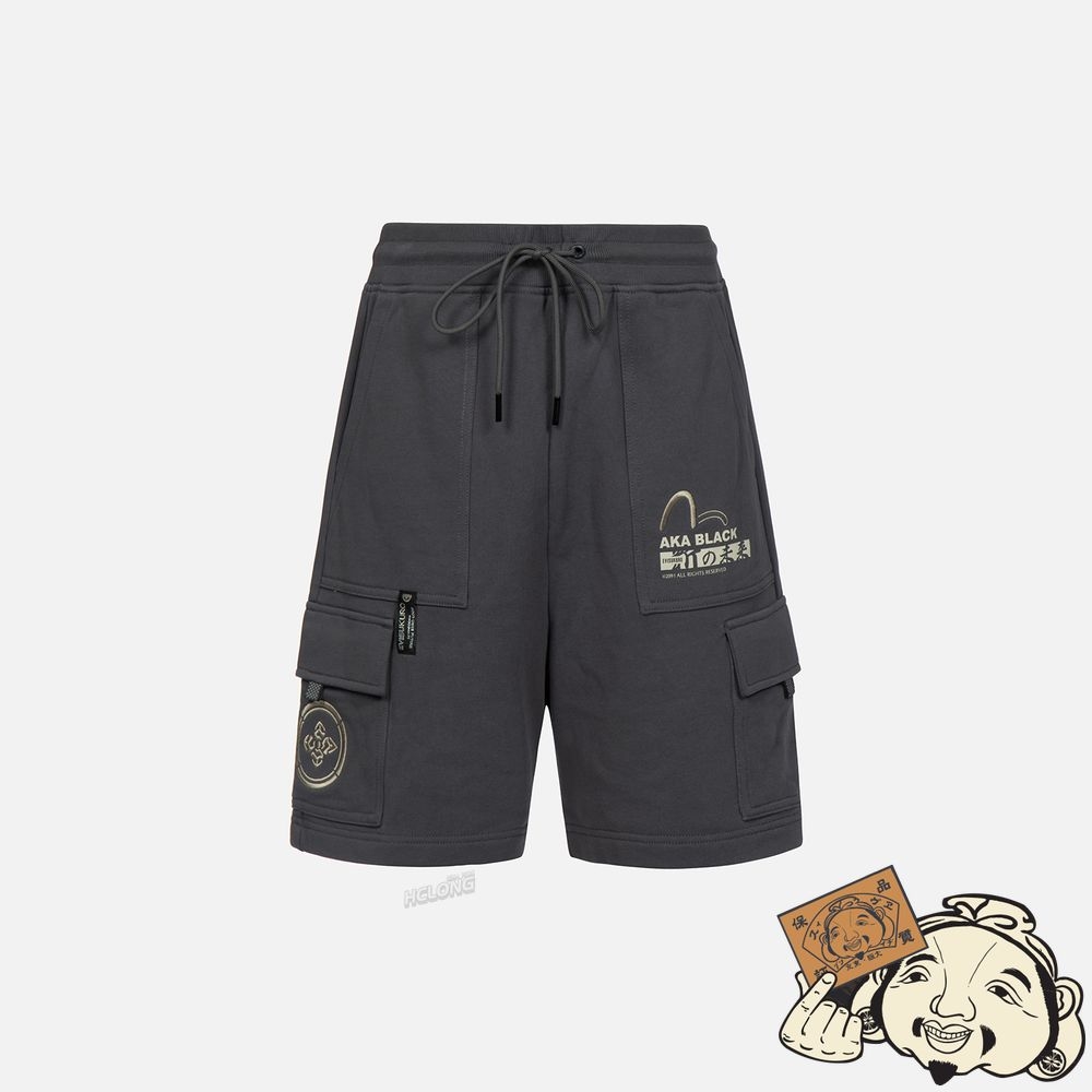 Men Evisu MULTI-POCKET CARGO SWEAT SHORTS CHARCOAL | 154UIVMPH