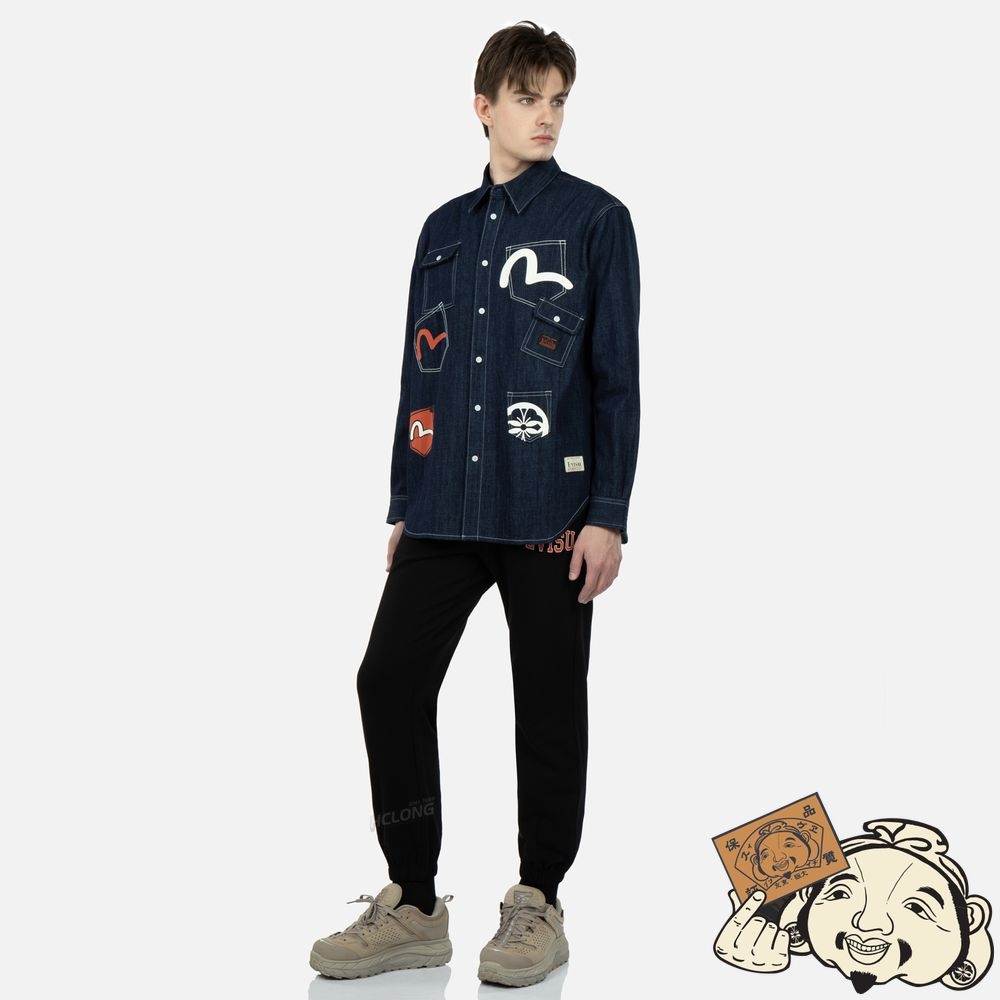 Men Evisu MULTI-POCKET DENIM SHIRT Indigo | 706YRIKLV