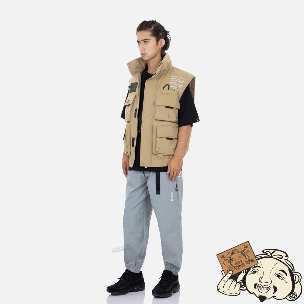 Men Evisu MULTI POCKET PADDED VEST JACKET Beige | 417TVOSEZ