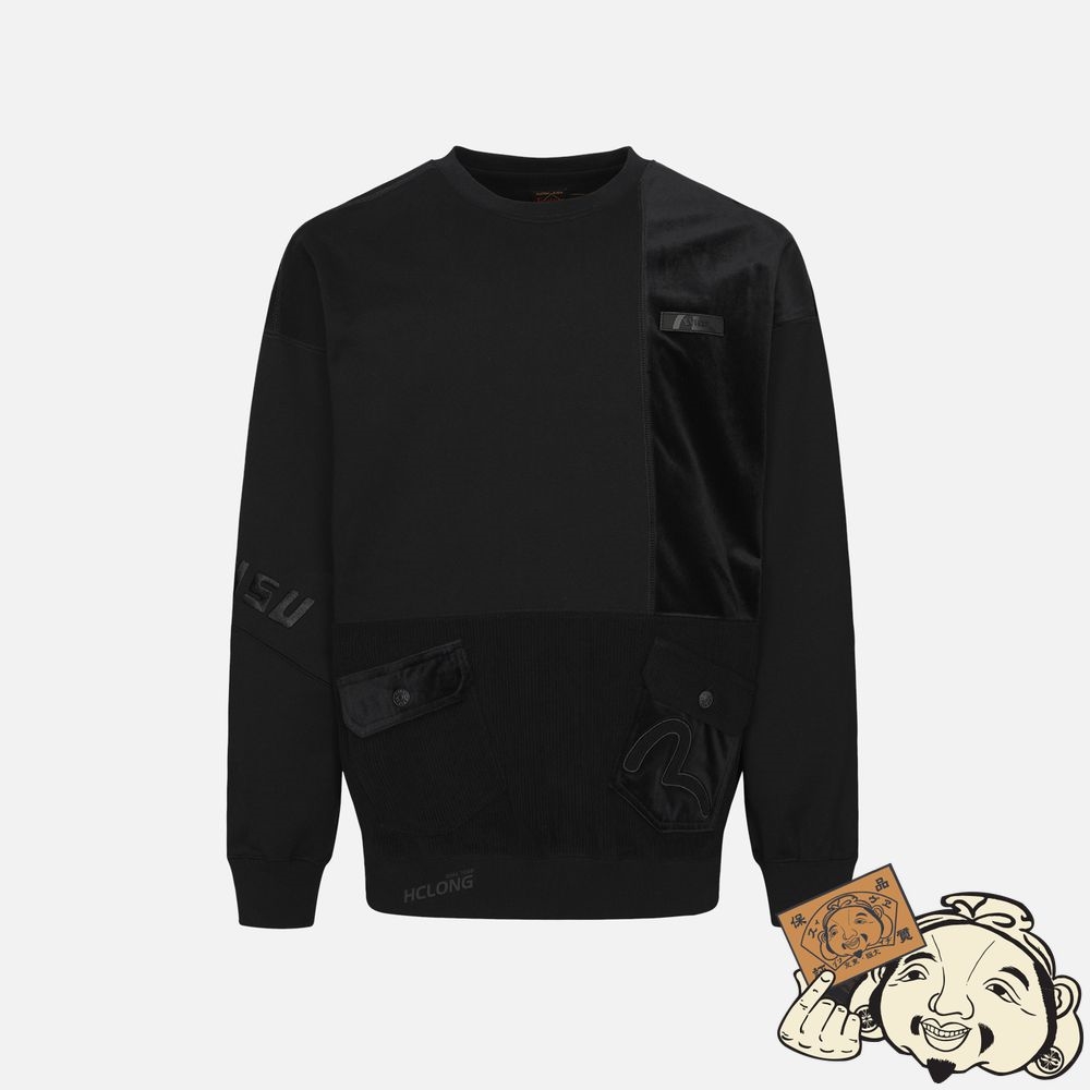 Men Evisu MULTI-POCKET PATCHWORK SWEATSHIRT Noir | 039XKNAZD